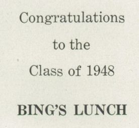 Bings (Bings Lunch) - 1948 Ad